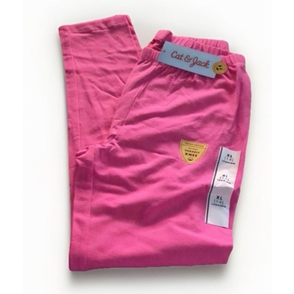 Cat & Jack Girls Pink Ankle Leggings XL (14) Durable Knee Cotton Elastic Waist